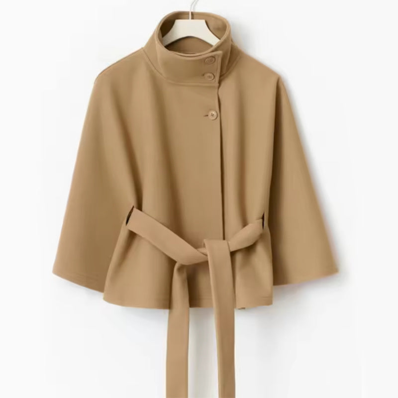 Women's Winter High Neck Batwing Sleeve Belted Trench Coat